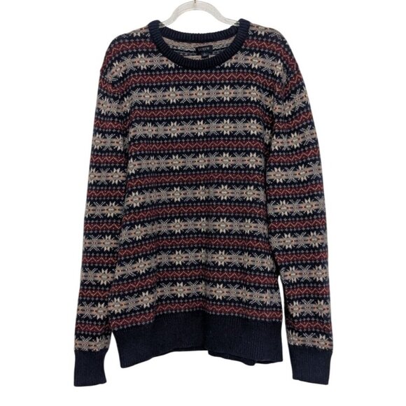 J Crew Factory Fair Isle Sweater Mens Size Large Blue Lambswool Blend Crew Neck - Picture 1 of 8